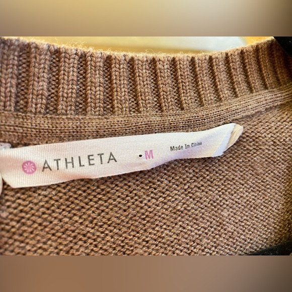 Athleta Womens M Sweater MERINO NOPA SWEATER Lace Up Brown Heather 100% Wool - Picture 9 of 9